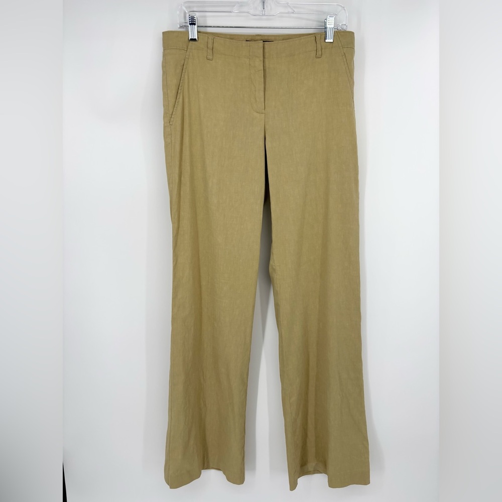 Theory Linen Pants Size 8 Khaki Wide Leg Valens